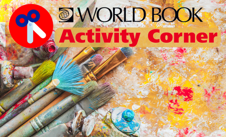 World Book Activity Corner with paint and supplies in background